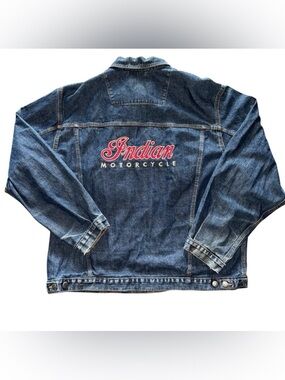 Indian Motorcycle Men’s XXL Denim Jean Jacket Blue Logo Patch 100% Cotton Canada